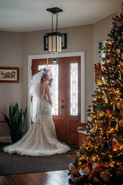 bride dress with christmas tree